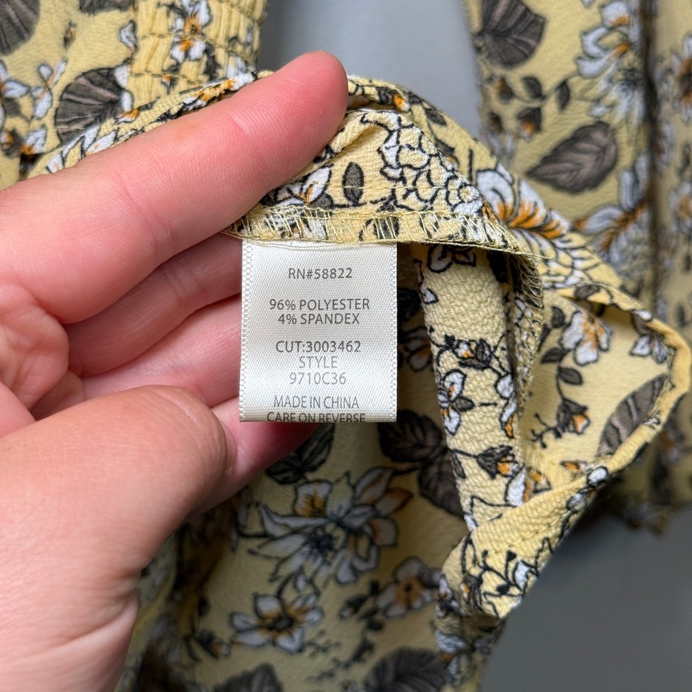 Max Studio Women's Yellow Floral V-Neck Smocked Waist Tie Blouse Top Size Small - Picture 4 of 5